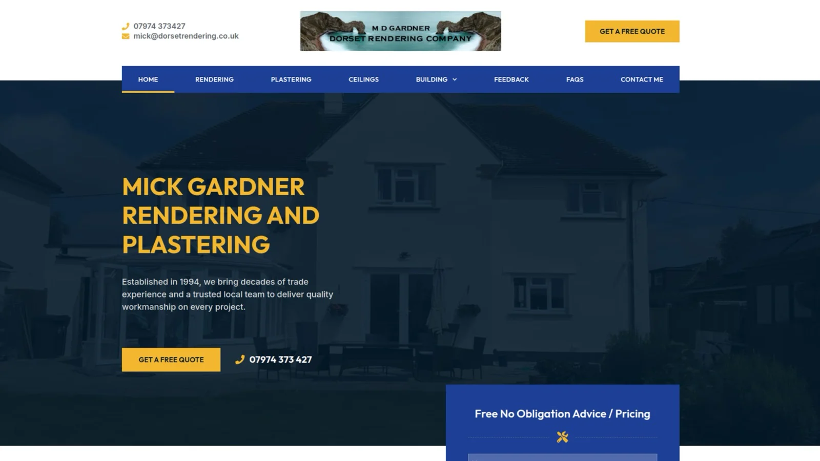 Dorset Rendering website designed by SitesByElliott